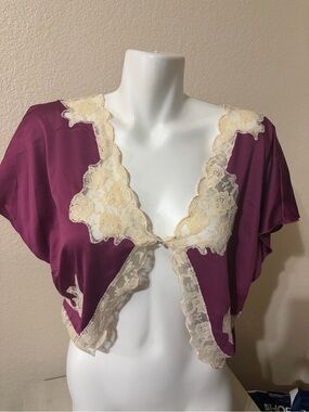 Metro Plum Satin Bolero with Cream Lace Trim